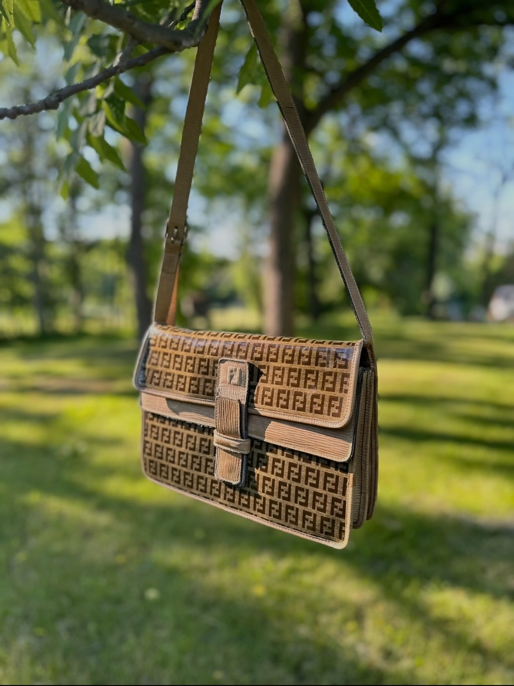Vintage 1980’s Fendi Zucca Monogram  Flap Shoulder Bag